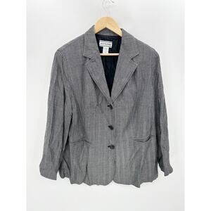 August Max Woman Blazer Women 16W Black Grey‎ Silk Wool Blend Three Button